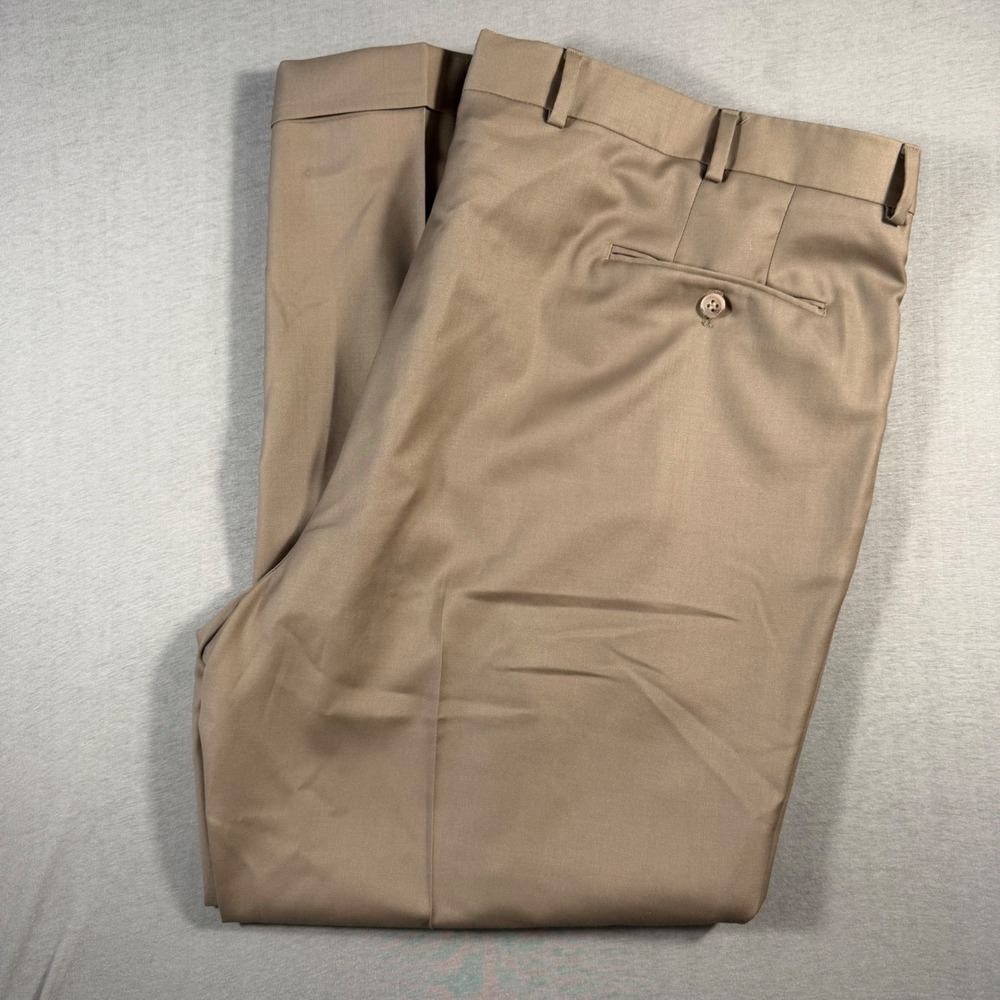 Samuelsohn Mens Tan Super 110s Wool Dress Pants Flat Front Cuffed 44x29 Canada